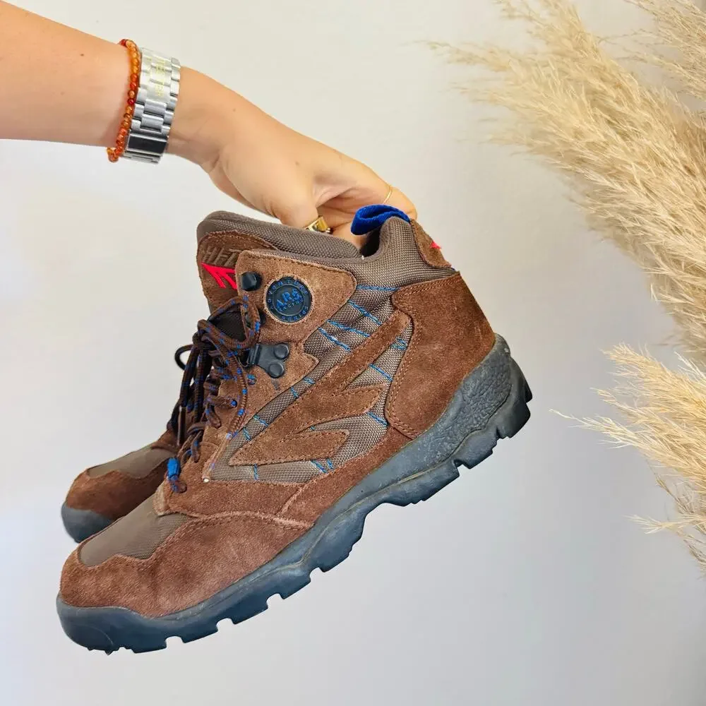 VINTAGE HI TECH 90s Brown Suede Leather Rubber Lace Up Hiking Boots Shoes 9